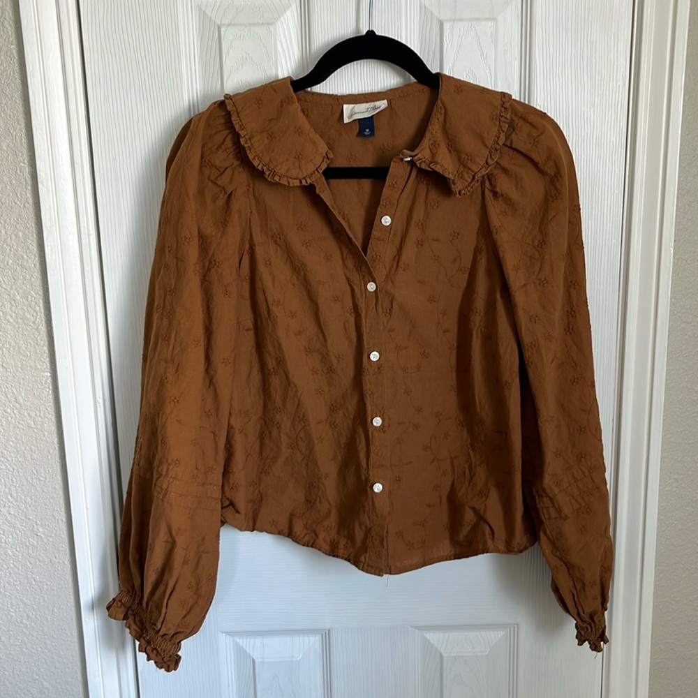 Embroidered balloon sleeve blouse